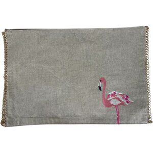 ISSAC MITZHARI Flamingo Placemats Set of 4 Tropical Beach Scalloped Edge 19x13"